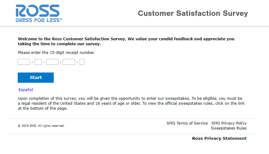 Ross Customer Satisfaction Survey Welcome