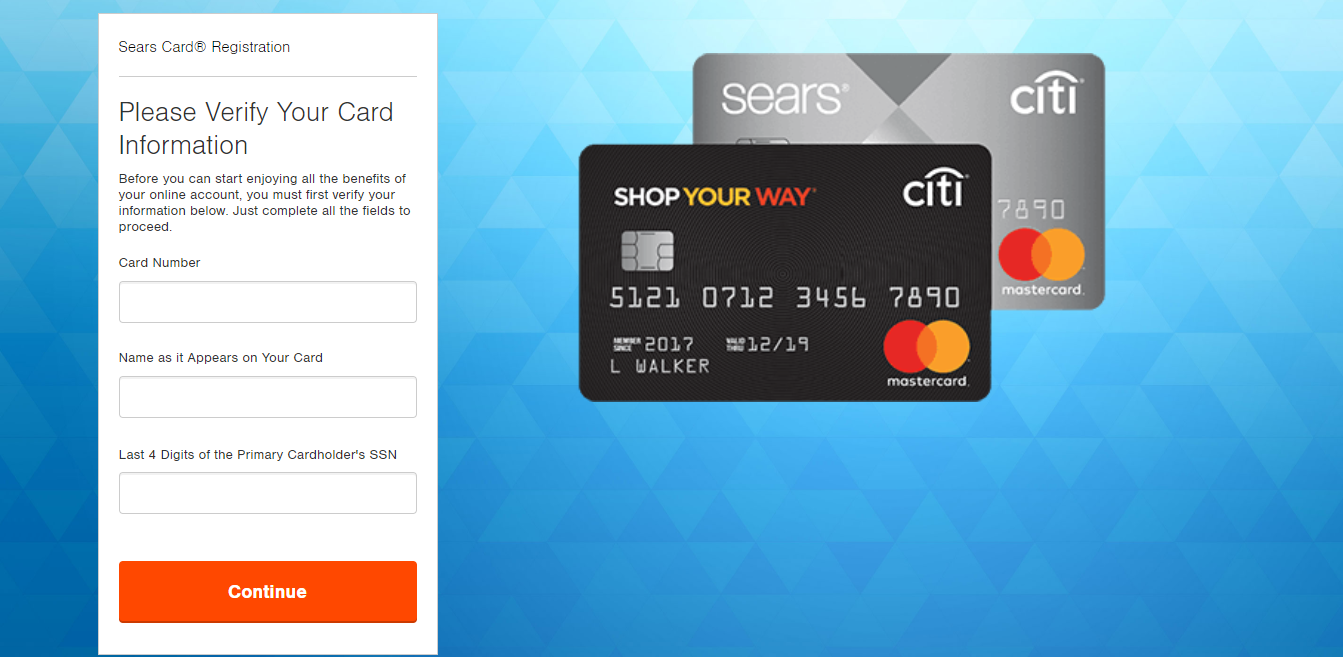 Sears Credit Card Registration Verification