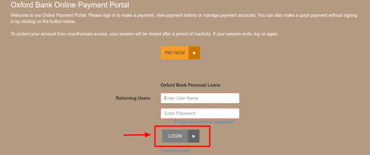 Oxford Bank Payment Portal