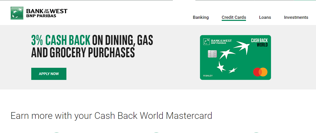 Credit Cards Cash Back World MasterCard Bank of the West