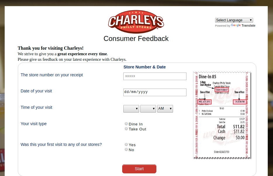 Charleys Philly Steaks Survey