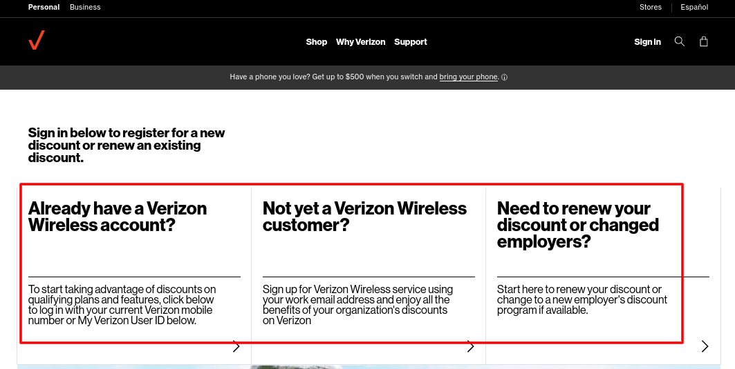 verizon wireless employee discount