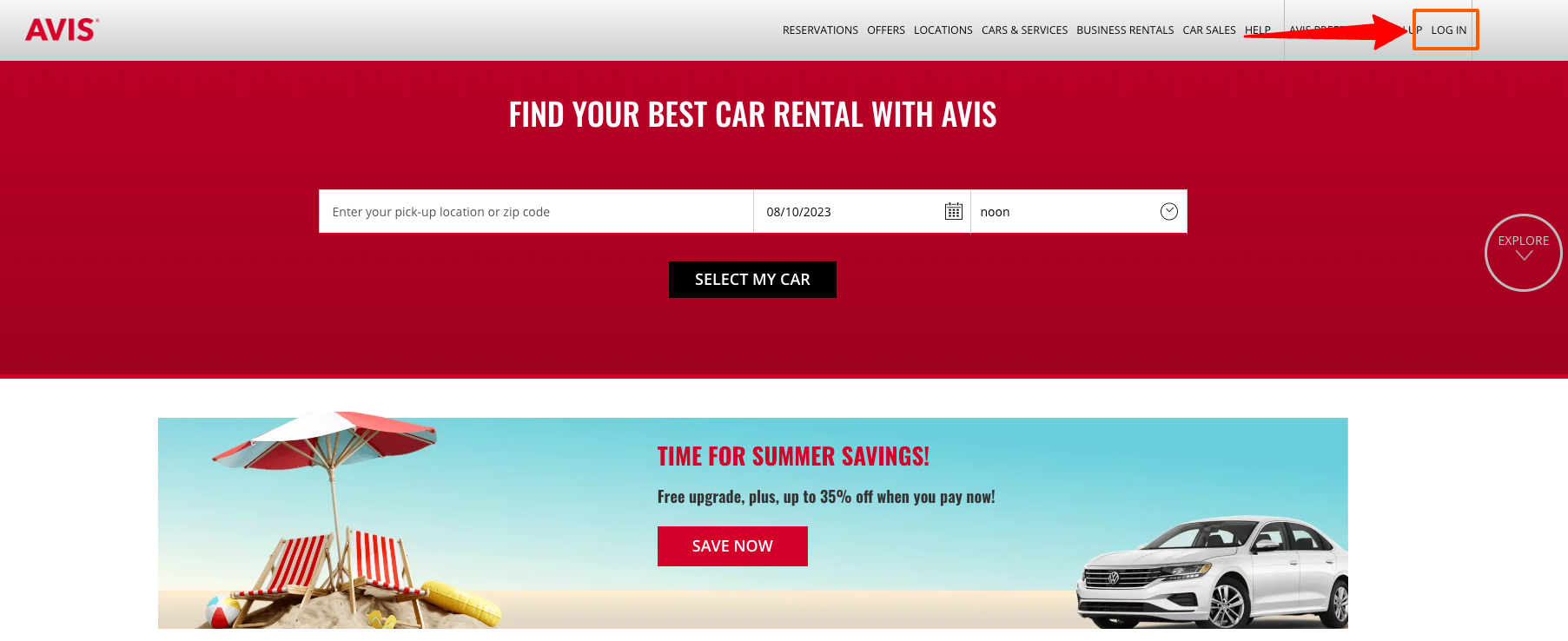 Avis Login process