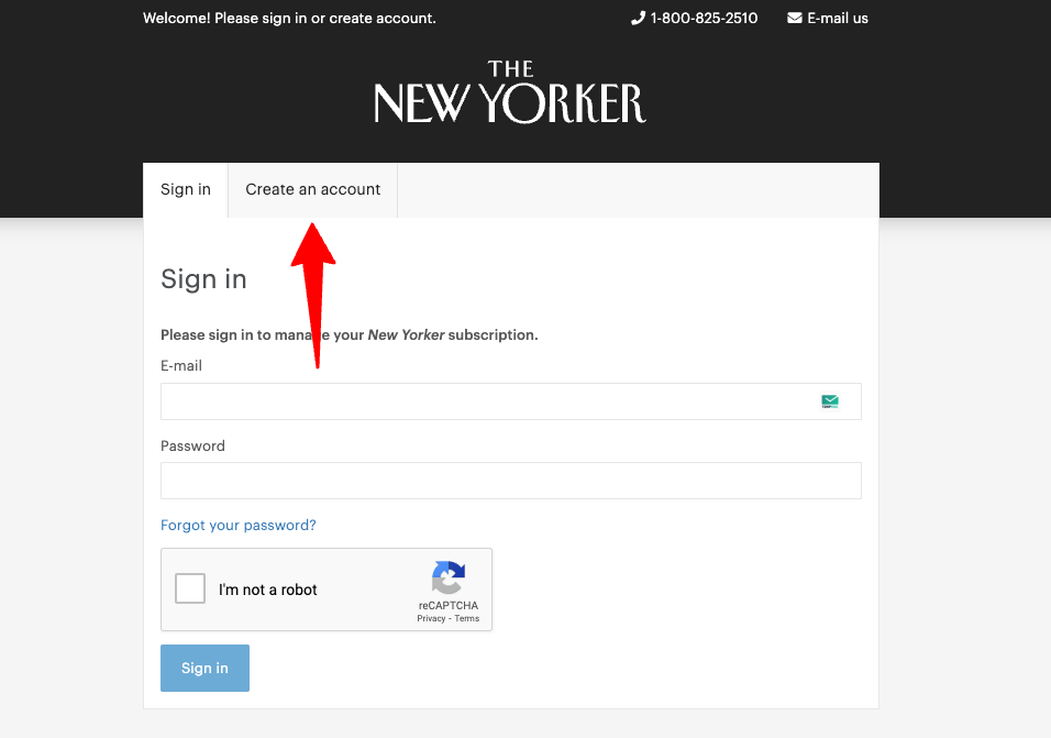 Create New Yorker Magazine Login account