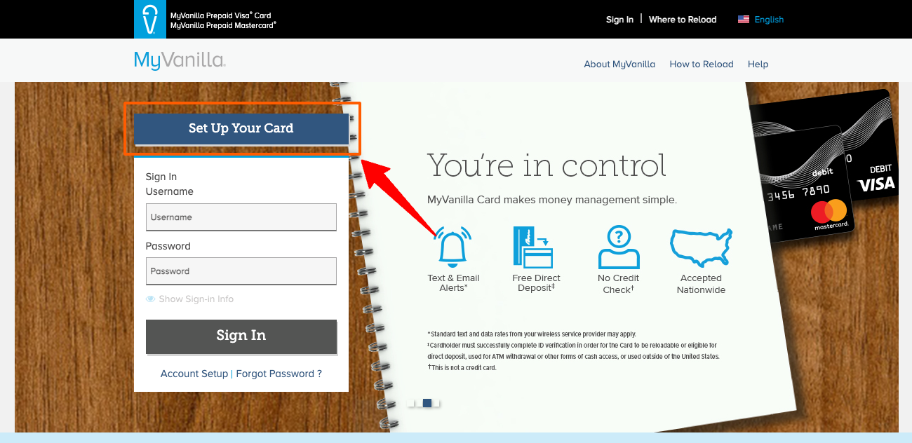 Set Up MyVanilla Card Online